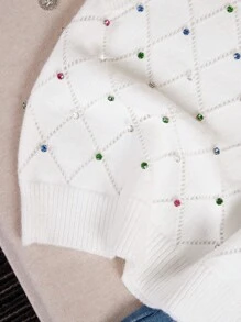 Zolique Sleeveless Sweater Vest With Rhinestone Decoration - White - View 5