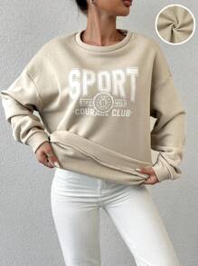 SHEIN Cottnline Letter Graphic Drop Shoulder Sweatshirt - Beige - View 1