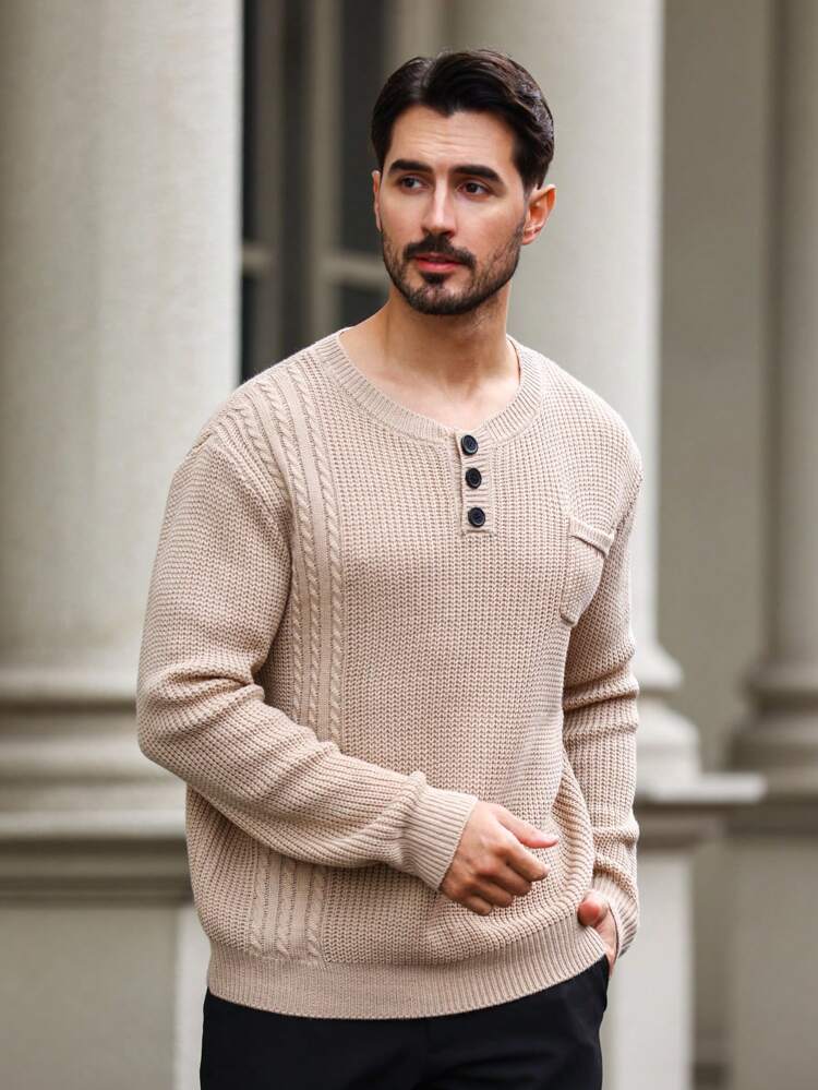Men's Half-button Sweater With Pockets