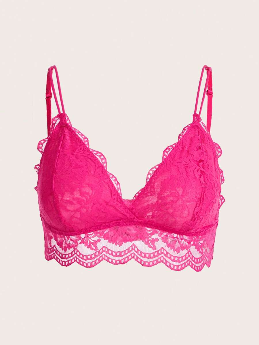 بكيني مزين بالدانتيل الأزهار، ملابس داخلية جذابة - روز أحمر - مشاهدة 1