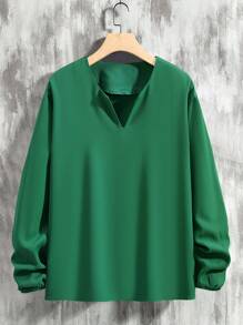 Manfinity Men's Green Notch Collar Drop Shoulder Sleeve Shirt - Green - View 3