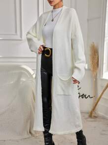 SHEIN White Cardigan With Pockets And Open Front - Apricot - View 6