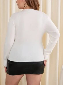 SHEIN Privé Kích thước lớn Của phụ nữ Trân châu Trang trí Thon gọn Áo chui đầu Áo len - Màu be - Xem 2