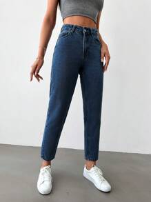 SHEIN PETITE Jeans Para Mujeres Con Corte De Cintura Alta Y Ajustados De Un Solo Color Con Bolsillo Inclinado