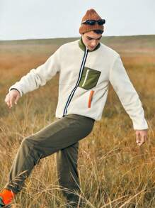 In My Nature Men Contrast Panel Zip Up Outdoor Fleece Jacket - Beige - View 5