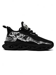 Men's Skull & Hand Bone Print Trail Running Shoes With Blade Outsole, Comfortable Breathable Lightweight Shock Absorption Cushioned Soft Sole