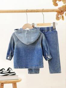 Bambino Giacca In Denim Casual Con Spruzzatura Bianca E Set Di Jeans