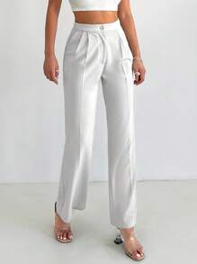 EURMUSE Solid High Waist Suit Pants - White - View 4
