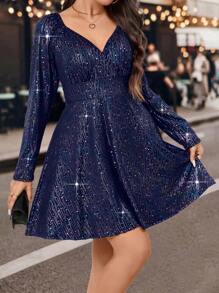 Celure 純色亮片連身裙 - 藏蓝色 - 查看 4