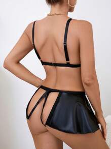 3pcs/Set Women's Goth Sexy Wireless Bra And Panty Set