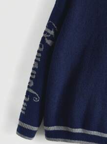 Harry Potter | ROMWE Plus Button-Front Rauenclaw Graphic Embroidery Dropped Shoulder Cardigan - Blue - View 4