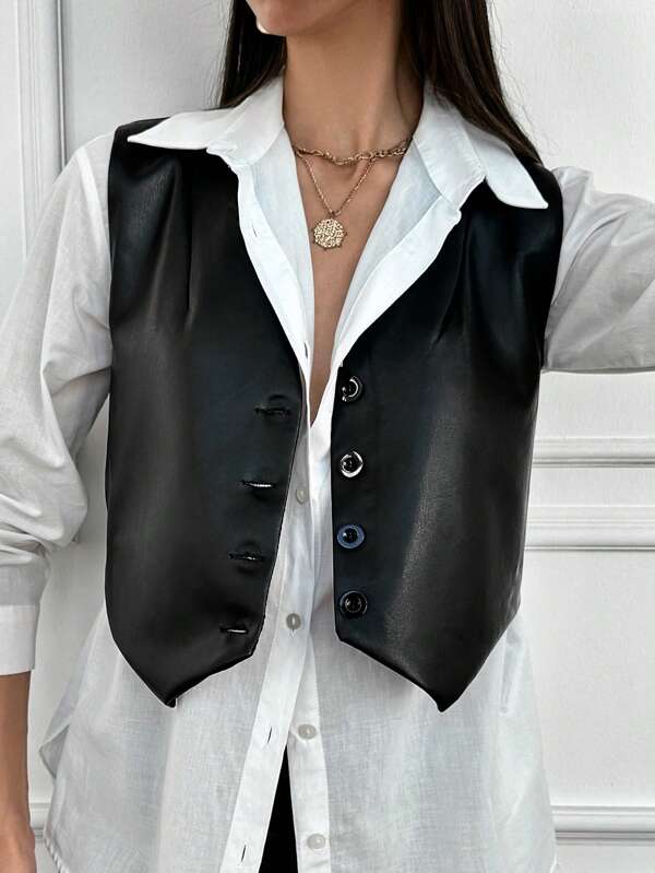 SHEIN Cottnline Ladies' Solid Color Single-Breasted Casual Suit Vest