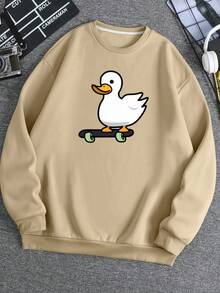 Sudadera Con Cuello Redondo Y Estampado De Pato De Dibujos Animados Para Hombre - Caqui - Ver 3