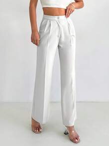 EURMUSE Solid High Waist Suit Pants - White - View 5