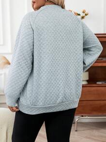 Calvaya 大尺寸灰色休閒插肩袖運動衫,附缺角領口 - 白色 - 查看 2