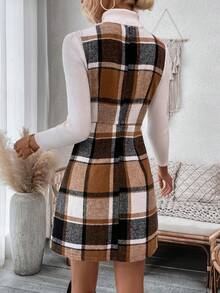SHEIN LUNE Plaid Button Decorated Dress - Multicolor - View 2