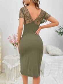 Women's Lace Patchwork High Slit Pajama Night Dress