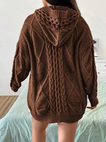 Flirla Của phụ nữ Kích thước lớn Thả vai Nút áo có mũ Dệt kim Áo len Mở - Màu nâu  Mocha - Xem 2