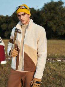 In My Nature 男士色塊羊毛衣外套 - 米色 - 查看 4