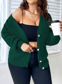 Celure Cárdigan Abierto De Color Liso De Talla Grande Para Mujer Con Manga Raglán - Verde Oscuro - Ver 6