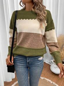 SHEIN LUNE Color Block Drop Shoulder Sweater,Long Sleeve Tops In Fall/Winter - Multicolor - View 4