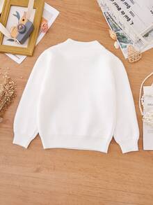 SHEIN 小女孩純色珍珠和珠子裝飾半高領毛衣 - 白色 - 查看 2