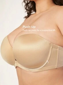 LUVLETTE Plus Dream Curve Support + Strapless Satin Push-Up Bra T-Shirt Basic Half Bra - Apricot - View 5