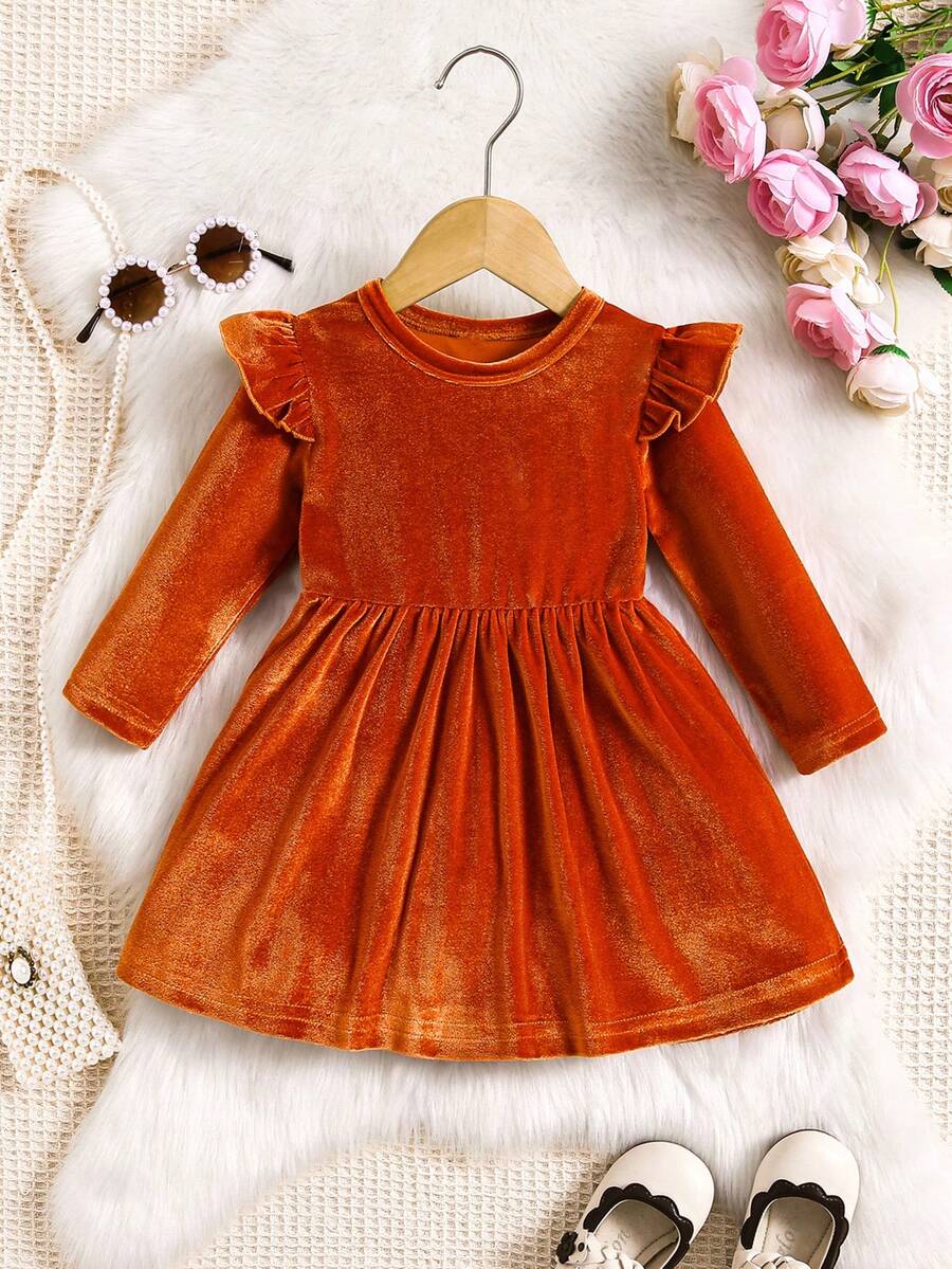 Em bé Cô gái Thanh lịch Tay áo hình bướm Đầm Đối với Mùa thu - trái cam - Xem 1