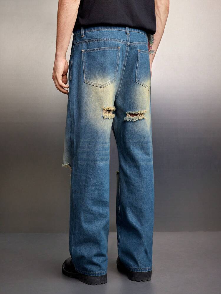 Men's Regular Fit Non-stretch Mid-rise Casual Jeans With Distressed Details
