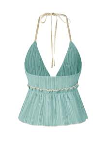 SHEIN Unity Color-block Edging Halter Neck Camisole Top - Cadet Blue - View 2
