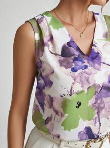 EMERY ROSE Blusa Sin Mangas Con Cuello En V Y Estampado Floral - Morado - Ver 4