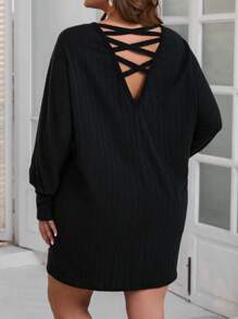 SHEIN LUNE Kích thước lớn Xu hướng: Cắt giảm Đầm - màu đen - Xem 2