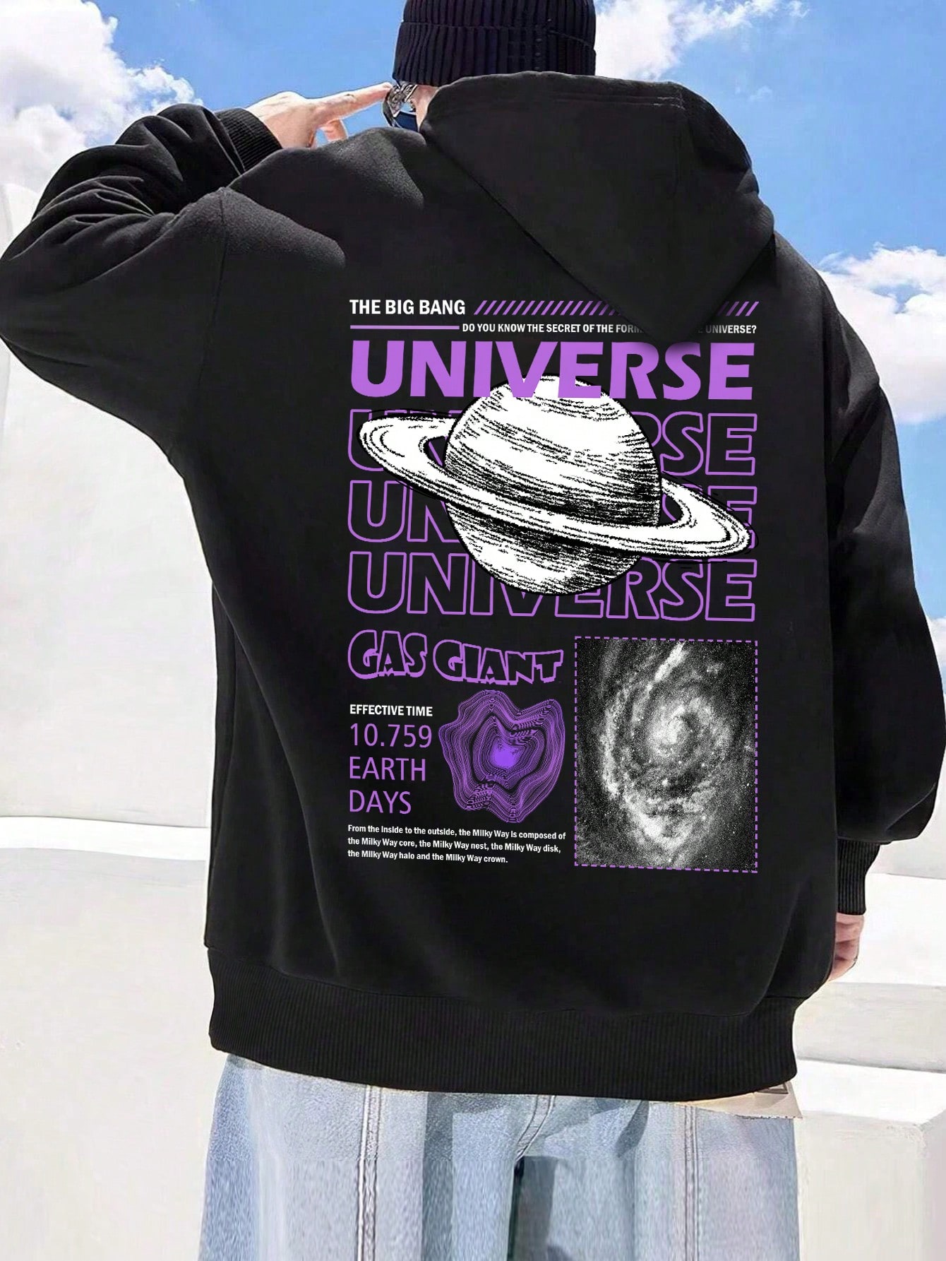 Manfinity Dauomo Men's Hoodie With Letter & Universe Pattern