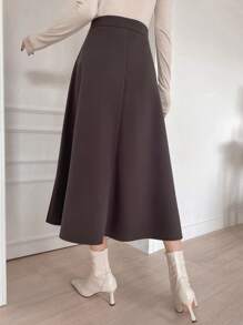 DAZY Của phụ nữ Eo cao Lay động Thêm dài Váy - Màu nâu Sô-cô-la - Xem 2