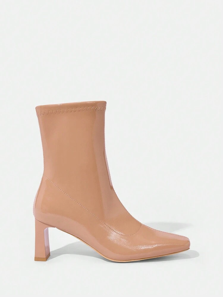 Stitched Detail Square Toe Women's Fashionable Ankle Boots