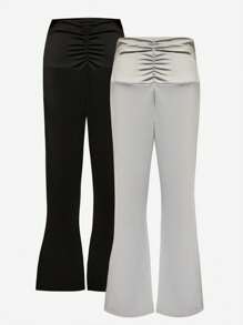 2 peças/conjunto de calças dobráveis alargadas para meninas adolescentes