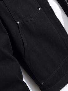 Manfinity Homme Men's Loose Fit Denim Jacket With Flip-Cuffs And Zippered Pockets - Black - View 5