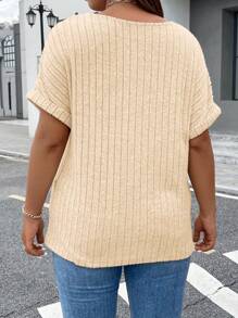 Calvaya Của phụ nữ Kích thước lớn Nửa Zip Áo thun - Màu be - Xem 2