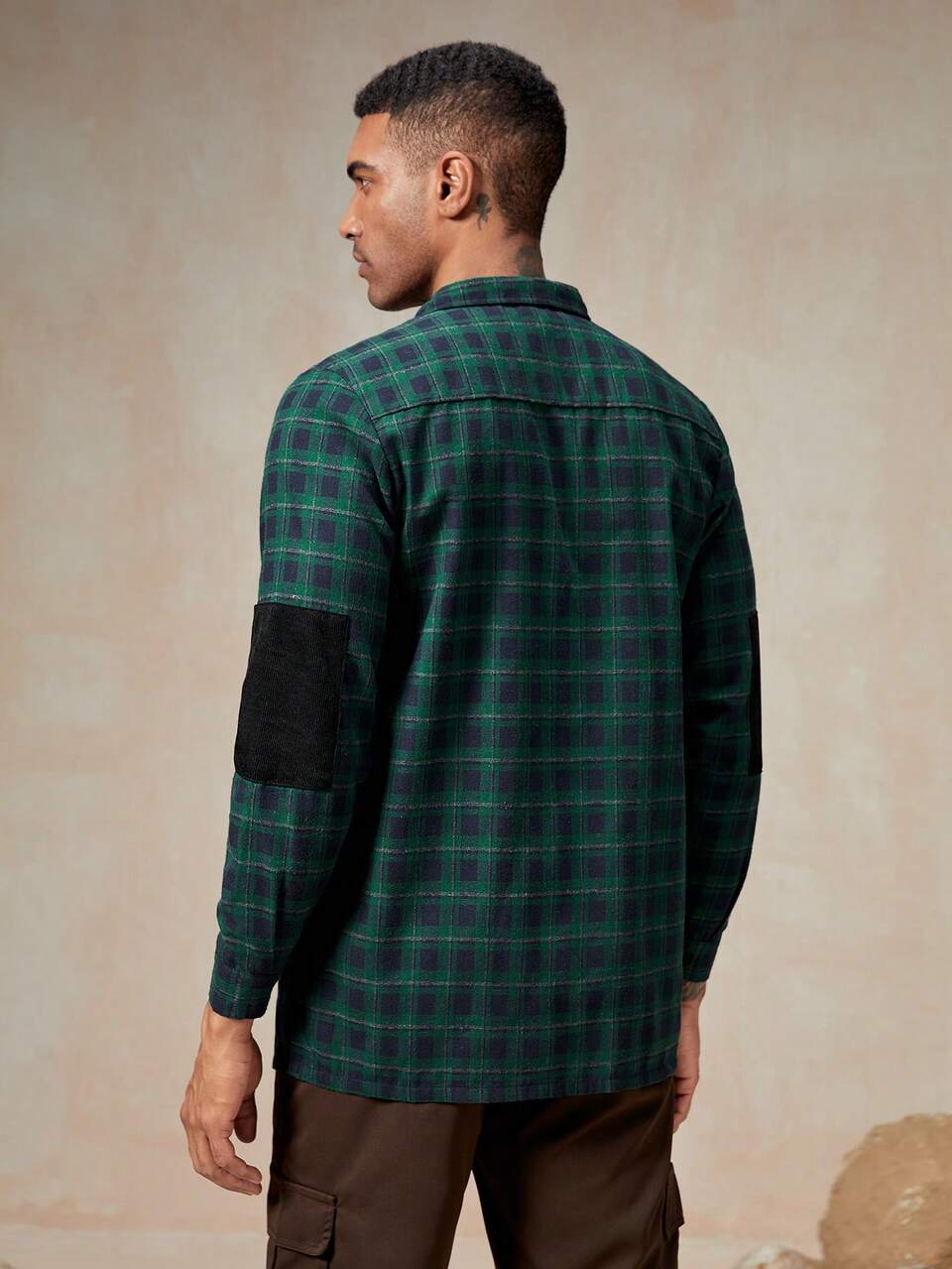 Men Plaid Print Pocket Patched Shirt Without Tee