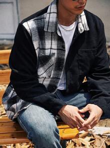 Manfinity Homme Männer Mantel mit Plaid Muster, Tasche Flicken, Knopf,
