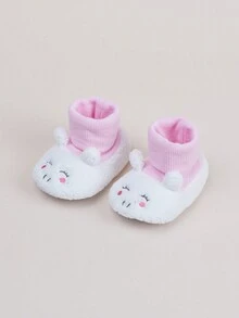 适合女婴的可爱毛绒平底靴 - 白色 - 查看 3