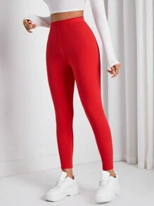 SHEIN Essnce Women's Ribbed Leggings - Red - View 2