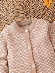 Em bé ( Con trai ) Lá thư Họa tiết Hình học Áo len Mở - Màu Khaki - Xem 3