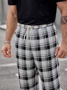 GENTILAND 男士大尺碼格紋拼接口袋t恤和格紋印花褲子休閒2件套裝 - 彩色 - 查看 5
