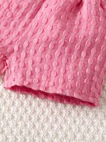 SHEIN 女嬰素色吊帶背心和短褲和前排扣襯衫 - 玫紅色 - 查看 3