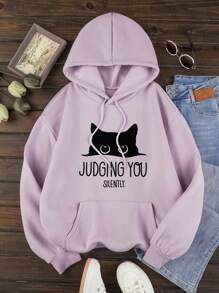 SHEIN EZwear 女士圖案印花圓領長袖運動衫 - 紫丁香色 - 查看 1