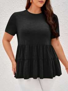 SHEIN LUNE Plus Marled Knit Smock Top - Black - View 5