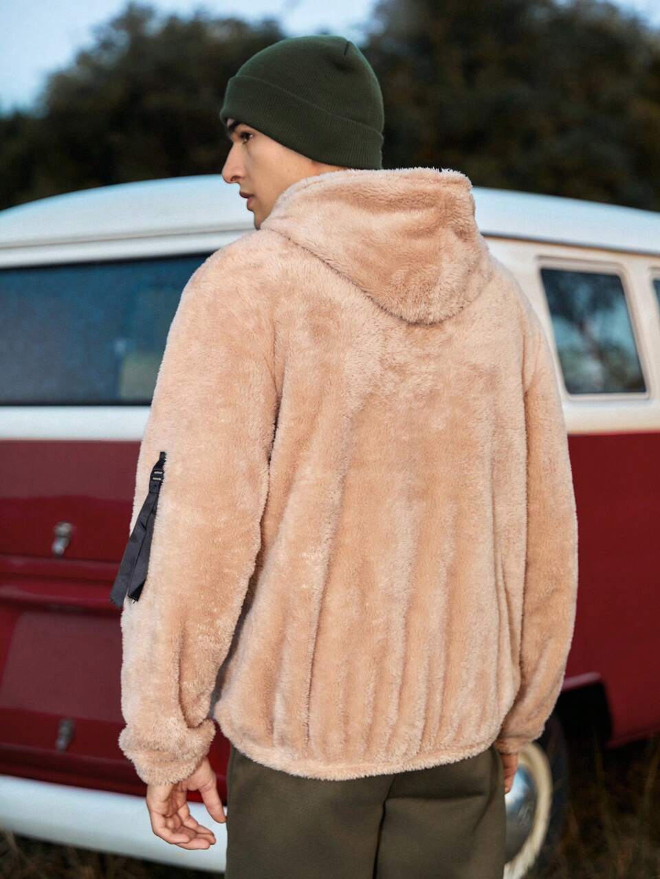 Men Zip Up Hooded Teddy Jacket