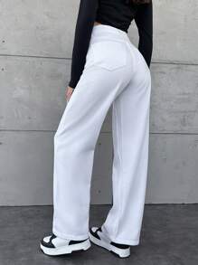 Cottnline Jeans De Pierna Recta De Talle Medi Para Mujer