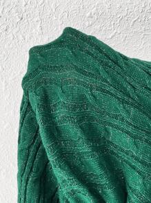 SHEIN Privé Women's Slim Fit High Neck Cable Knit Sweater Dress - Green - View 7